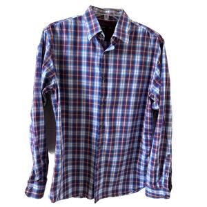 Banana Republic Red White Blue Plaid Button Down Shirt Mens size M